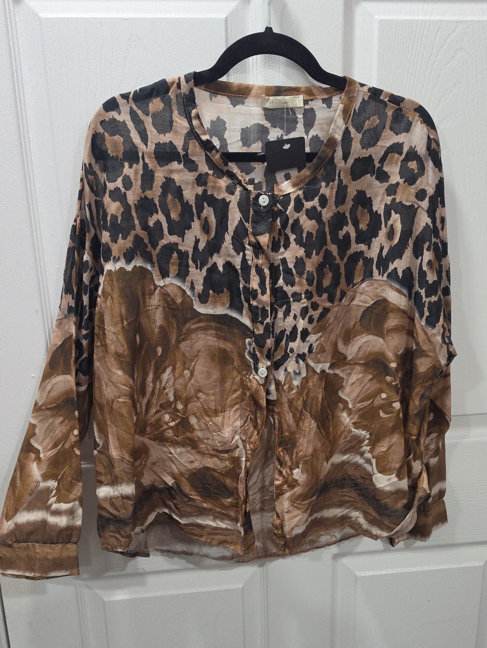 Leopard Print Brown Button-Down Blouse